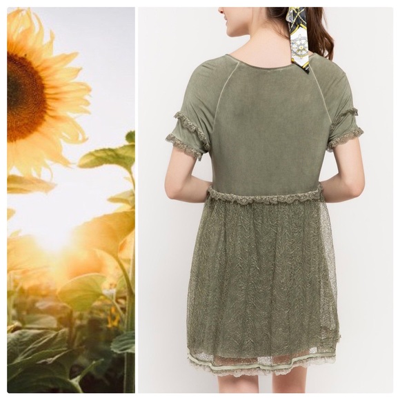 Sophia Boho Burnout Olive Green Dress - Picture 4 of 10